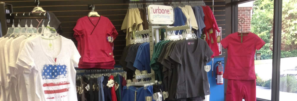 Inside the Simply Uniforms medical uniform store in Mooresville NC